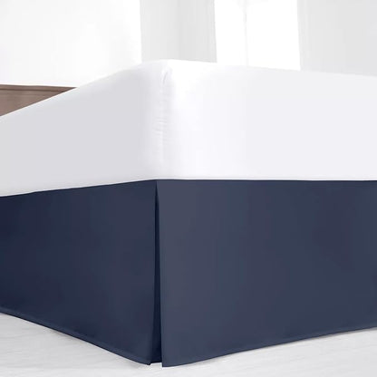 SKY BEDDINGS Luxury Pleated King Bed Skirt with Split Corners - 21 Inch Tailored Drop - Pleated Dust Ruffle - Wrinkle-Free 100% Microfiber - Easy Fit, Soft & Durable - Navy Blue