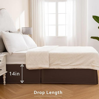 MIYE Pleated Waffle Weave Bed Skirt, Tailored Dust Ruffle 14 Inch Drop Easy Fit, Machine Washable (Brown, Full - 14" Drop)