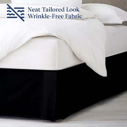 SKY BEDDINGS Luxury Pleated Full Bed Skirt with Split Corners - 21 Inch Tailored Drop - Pleated Dust Ruffle - Wrinkle-Free 100% Microfiber - Easy Fit, Soft & Durable - Black