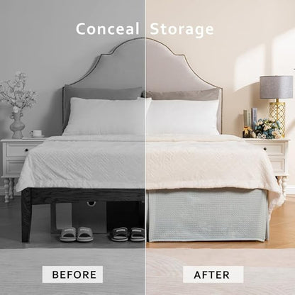 MIYE Pleated Waffle Weave Bed Skirt, Tailored Dust Ruffle 18 Inch Drop Easy Fit, Machine Washable (Light Grey, Full - 18" Drop)
