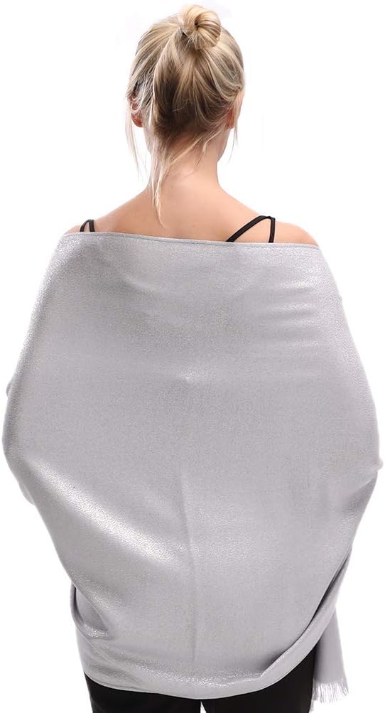 LMVERNA Women's Sparkling Metallic Soft Pashmina Shawls and Wraps Scarf in Solid Colors