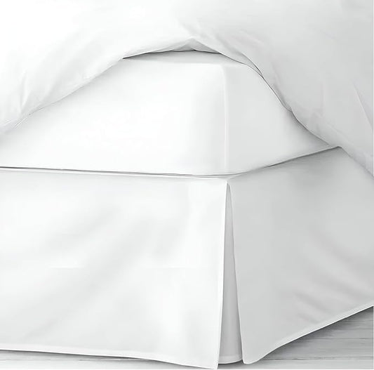 Pleated Bed Skirt King Size, 14" Drop with Platform Design for Secure Fit, Split Corners, Wrinkle-Resistant Microfiber for Modern Stylish Look, Tailored Bedding for Hotel Luxury - White