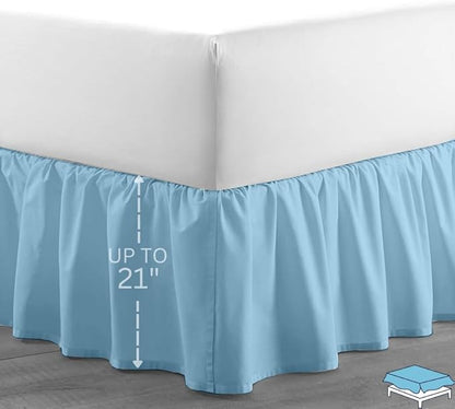 Ruffle Bed Skirt with Split Corners, Microfiber Dust Ruffled for a Perfectly Tailored Bedding Ensemble, Wrinkle and Fade Free, Easy Fit, Twin Size 21 Inch Drop, Light Blue