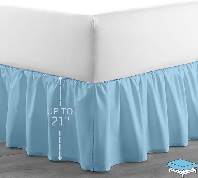 Ruffle Bed Skirt with Split Corners, Microfiber Dust Ruffled for a Perfectly Tailored Bedding Ensemble, Wrinkle and Fade Free, Easy Fit, Full Size 21 Inch Drop, Light Blue