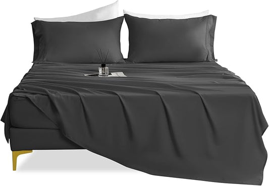 Twin XL Sheet Set -Hotel Luxury 4 Piece Silky Soft Breathable Cooling Twin Size Sheet Sets,Fits 16" Deep Pocket Mattress, Easy Care Wrinkle Free Bedding Sheet and Pillowcase Bed Sheet Set, Dark Gray