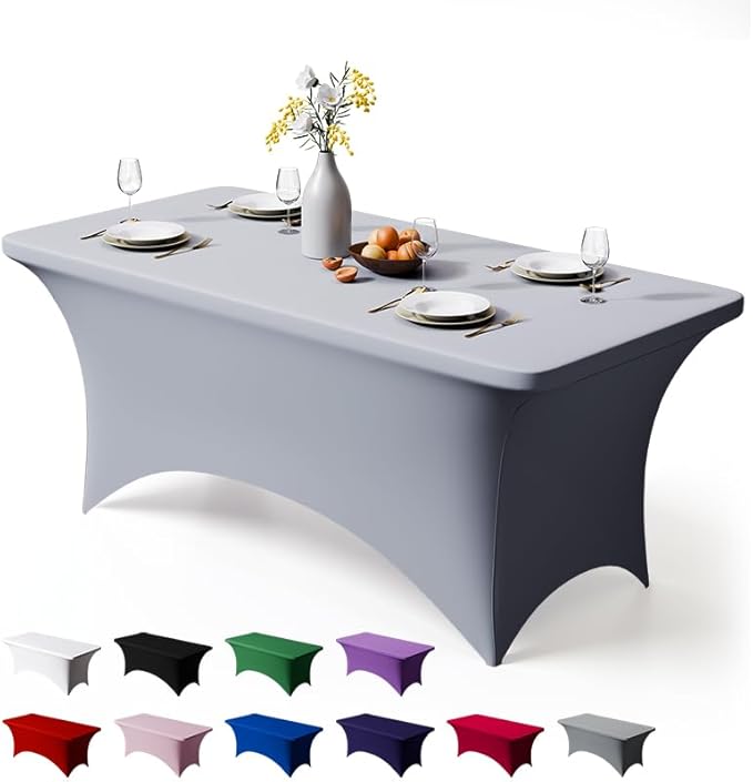 Trlyc 1 Pack 6FT Spandex Table Cloth - 72 x 30 Inch Rectangular Stretch Tablecloth, Wrinkle Resistant Scretch Table Cover for Wedding, Party, Banquet, Picnic, Outdoor Decoration (1Pcs,Grey)
