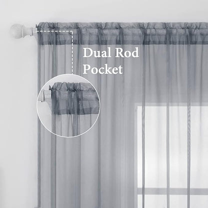 MIULEE 2 Panels Solid Color Sheer Window Curtains Elegant Window Voile Panels/Drapes/Treatment for Bedroom Living Room (54X90 Inches Dark Grey)