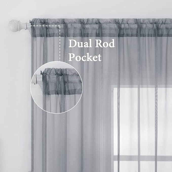 MIULEE 2 Panels Solid Color Sheer Window Curtains Elegant Window Voile Panels/Drapes/Treatment for Bedroom Living Room (54X45 Inches Dark Grey)
