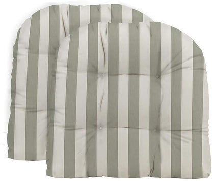 RSH DECOR: Tufted U-Shape Wicker Seat Cushions Set of 2 | 19” x 19” | All-Weather Spun Fabric | Water-Resistant | Outdoor Chair Cushions for Patio Furniture | Grey & White Stripe