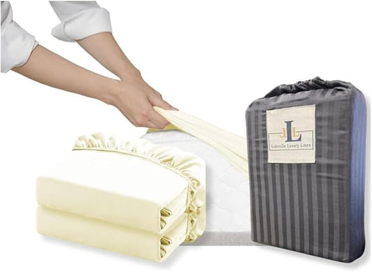 Lukeville's Cot Sheet 30" x 80", Daycare for Cot Size Mattress Sheets Pack of 2 Fitted Narrow Twin/Camp Bunk/Rvs Bunk/Trifold Mattress, Soft and PolyBlend Microfiber Cover for Toddler, Ivory