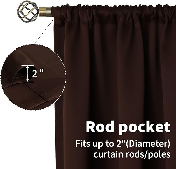 BGment Short Blackout Curtains for Bedroom 40 Inches Long - Thermal Insulated Room Darkening Curtain for Kitchen, Brown, 34 x 40 Inch, 2 Panels