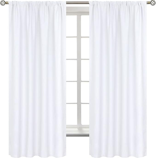 BGment Pure White Curtains 63 Inches Long for Living Room - Thermal Insulated Window Treatment Drapes with Rod Pocket Privacy for Bedroom, 2 Panels, 52 x 63 Inch