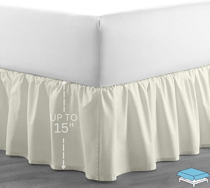 Ruffle Bed Skirt with Split Corners, Microfiber Dust Ruffled for a Perfectly Tailored Bedding Ensemble, Wrinkle and Fade Free, Easy Fit, King Size 15 Inch Drop, Ivory