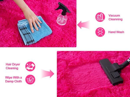 Extra Large 9x12 Feet Fuzzy Rug Hot Pink Fluffy Rug for Living Room, Big Plush Non-Skid Shag Carpet, Soft Shaggy Rugs for Bedroom Indoor Modern Home Decor