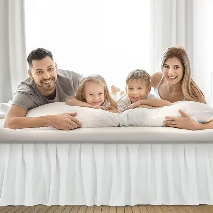 Ruffle Bed Skirt with Split Corners, Microfiber Dust Ruffled for a Perfectly Tailored Bedding Ensemble, Wrinkle and Fade Free, Easy Fit, King Size 16 Inch Drop, White