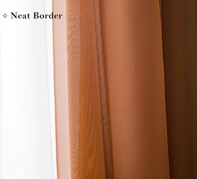 PI Tan Sheer Curtains 84 Inches Length with Rings Top,Lightweight Voile Textured Backdrop for Dinning Room/Living Room 2 Panels (W52XL84, Brown)