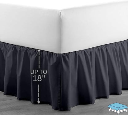 Ruffle Bed Skirt with Split Corners, Microfiber Dust Ruffled for a Perfectly Tailored Bedding Ensemble, Wrinkle and Fade Free, Easy Fit, King Size 18 Inch Drop, Dark Grey