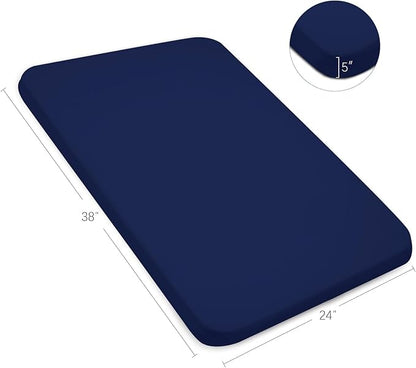 Waterproof Pack and Play Sheets Fitted 2 Pack, Compatible with Graco Pack n Play Sheets 38" X 26" Fits for Baby Playpen/Playard Mattress, Mini Crib Sheets for Boys or Girls, Grey & Navy