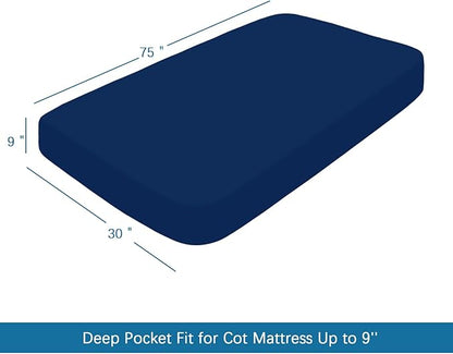 SPRINGSPIRIT Cot Sheets 30" x 75" x 9", 4 Piece Cot Sheet Set (2 Pack), Cot Size Fitted Sheets with Narrow Twin/Camp Bunk/Rvs Bunk/Guest Beds/Trifold Mattress, Navy
