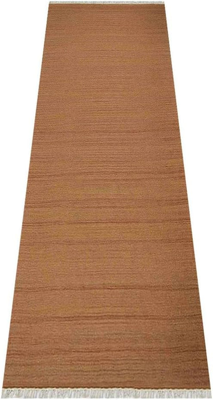 Rugsotic Carpets Hand Woven Flat Weave Kilim Wool ECO-Friendly Area Rugs - 2'6''x10', Runner Shape, Orange Color, Solid Plain Design, Low Pile Handmade Rugs for Living Room, Bed Room (D00111)