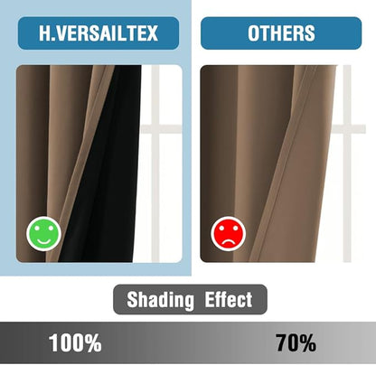 H.VERSAILTEX 100% Blackout Curtains for Bedroom Thermal Insulated Blackout Curtains 45 inch Length Full Light Blocking Window Drapes for Living Room with Black Liner 2 Panels, Macchiato