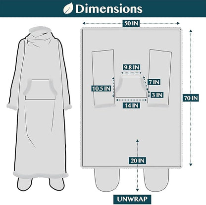 PAVILIA Sherpa Blanket with Sleeves, Foot Pocket for Women Men Adults, Thick Wearable Blanket Throw Wrap, Fleece Warm Snuggle Blanket Robe, Cozy Gift Ideas Wife Mom, Plaid Blue