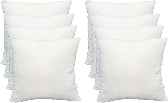 Luxury Throw Pillow Inserts, Pack of 8, 18 x 18 inches Hypoallergenic Ultra Soft White Polyester Microfiber Durable Couch Cushion Fillers