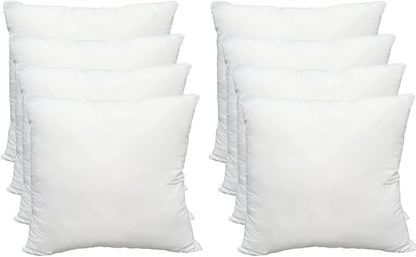 Luxury Throw Pillow Inserts, Pack of 8, 18 x 18 inches Hypoallergenic Ultra Soft White Polyester Microfiber Durable Couch Cushion Fillers