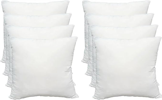 Luxury Throw Pillow Inserts, Pack of 8, 18 x 18 inches Hypoallergenic Ultra Soft White Polyester Microfiber Durable Couch Cushion Fillers