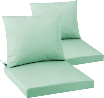 Outdoor Seat Cushion Set 24 x 24 In, Water-Resistant & Fade-Resistan, Patio Furniture Cushions with Removable Cover Deep Seat & Back Cushion with Handle and Adjustable Straps for Chair Sofa,2PC