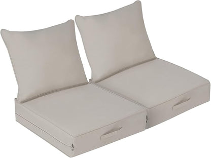 Outdoor Olefin Water-Resistant Deep Seat Cushion Set, 2PCS Weather and Fade Resistant 24''x 24''x 6'' Patio Furniture Seat Cushion, Thickened Sofa Chair Pad for Lawn, Garden, Gray Apricot