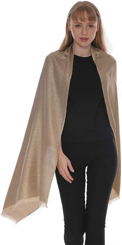 LMVERNA Women's Sparkling Metallic Soft Pashmina Shawls and Wraps Scarf in Solid Colors