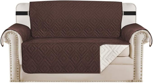 H.VERSAILTEX Reversible Loveseat Cover Furniture Protector Anti-Slip Water Resistant 2" Elastic Straps Couch Covers Pets Kids Fit Sitting Width Up to 54"(Oversized Loveseat: 75" x 98", Brown/Beige)
