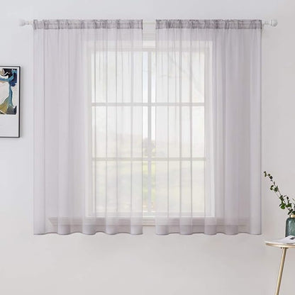 MIULEE 2 Panels Solid Color Sheer Window Curtains Elegant Window Voile Panels/Drapes/Treatment for Bedroom Living Room (54X45 Inches Light Grey)