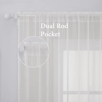MIULEE 2 Panels Solid Color Sheer Window Curtains Elegant Window Voile Panels/Drapes/Treatment for Bedroom Living Room (54X45 Inches Ivory)
