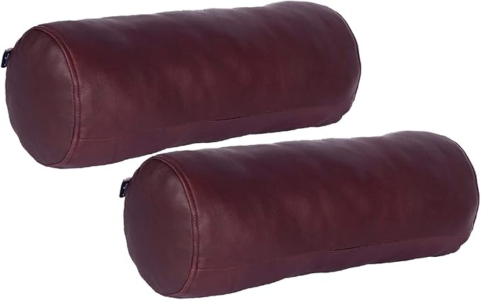 Neck Roll Pillow Cushion Cover, 22x7 Inch Full Moon Round Bolster Pillow Case, Cylinder Soft Lambskin Leather Pillowcase for Head, Spine & Neck Support During Sleep - Dark Maroon Pack of 2