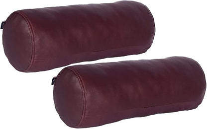 Neck Roll Pillow Cushion Cover, 20x6 Inch Full Moon Round Bolster Pillow Case, Cylinder Soft Lambskin Leather Pillowcase for Head, Spine & Neck Support During Sleep - Dark Maroon Pack of 2