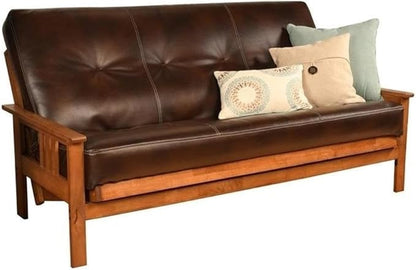 BOWERY HILL Full-Size Faux Leather Futon in Java Brown-Frame Not Included