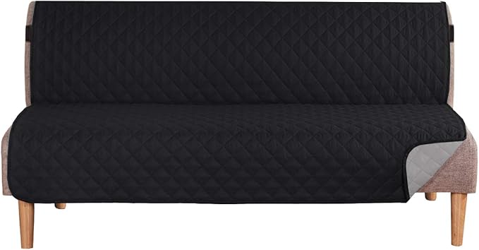 H.VERSAILTEX Reversible Futon Cover Water Repellent Armless Sofa Slipcover Washable Furniture Protector with Adjustable Elastic Strap Anti-Slip Futon Bed Cover for Dogs 70" Width Seat(Black/Grey)