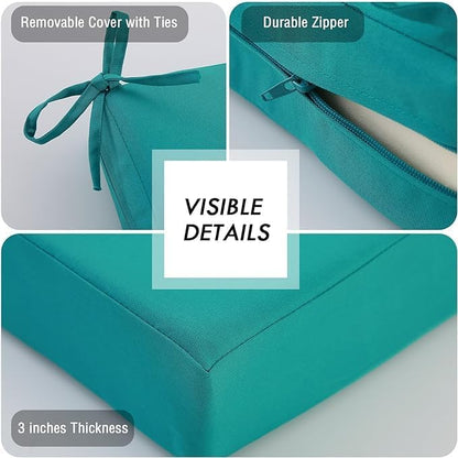 idee-home Outdoor Cushions for Patio Furniture, Outdoor Seat Cushion, Waterproof Couch Hampton Bay Deep Seat Replacement Chair Cushions for Garden Lawn Backyard Deck, 19 x 19 Peacock Blue