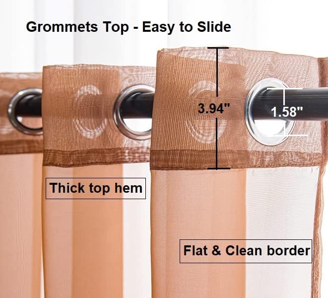PI Sheer Curtains 95 Inches Length with Grommets,Airy Voile Textured,Modern Window Treatment for Office/Apartment 2 Panels (W52 X L95, Brown)