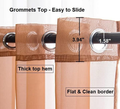 PI Sheer Curtains 95 Inches Length with Grommets,Airy Voile Textured,Modern Window Treatment for Office/Apartment 2 Panels (W52 X L95, Brown)