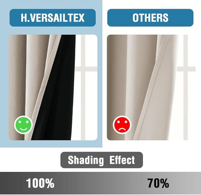 H.VERSAILTEX 100% Blackout Curtains for Bedroom Thermal Insulated Blackout Curtains Heat and Full Light Blocking Curtains for Living Room with Black Liner 2 Panels Set, 42 x 84 Inch, Natural
