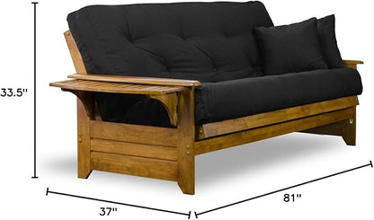 Nirvana Futons Brentwood Tray Arm Futon Sofabed Set - Full Frame, 8" Thick Black Mattress, Rich Heritage Finish