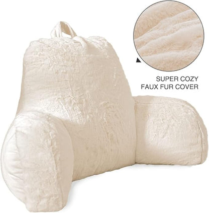 Btargot Extra Large Reading Pillow Bed Wedge Large Adult Backrest Lounge Cushion with Arms | Back Support for Sitting Up in Bed White