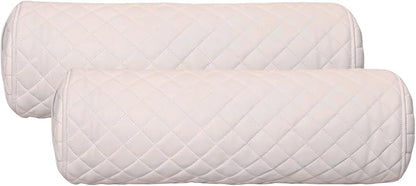 Neck Roll Pillow Cushion Cover, 14x5 Inch Full Moon Round Bolster Pillow Case, Cylinder Soft Lambskin Leather Pillowcase for Head, Spine & Neck Support During Sleep - Quilted White Pack of 2