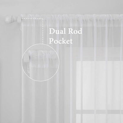 MIULEE 2 Panels Solid Color White Sheer Window Curtains Elegant Window Voile Panels/Draperies/Treatment for Bedroom Living Room (70 X 84 Inches White)