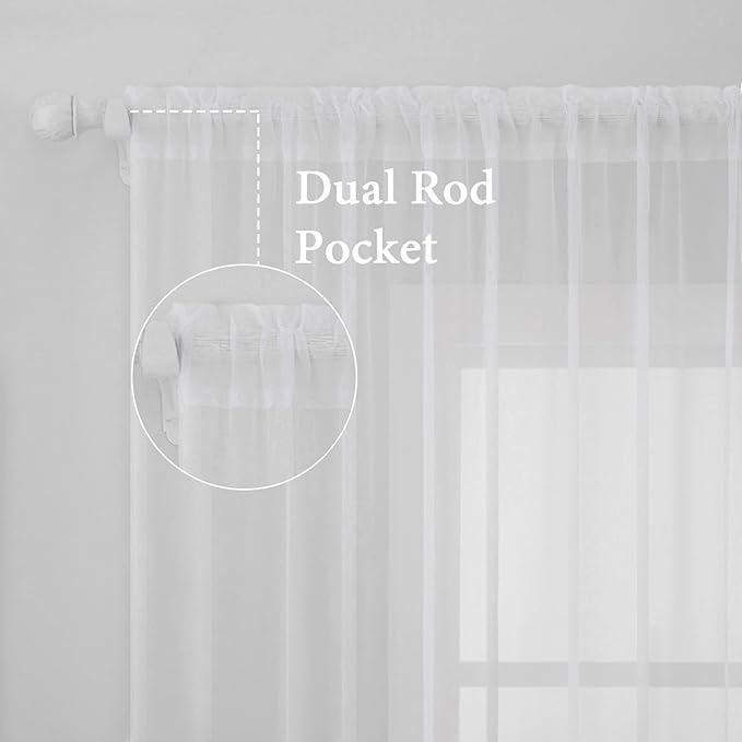 MIULEE 2 Panels Solid Color White Sheer Window Curtains Elegant Window Voile Panels/Drapes/Treatment for Bedroom Living Room (54 X 64 Inches White)