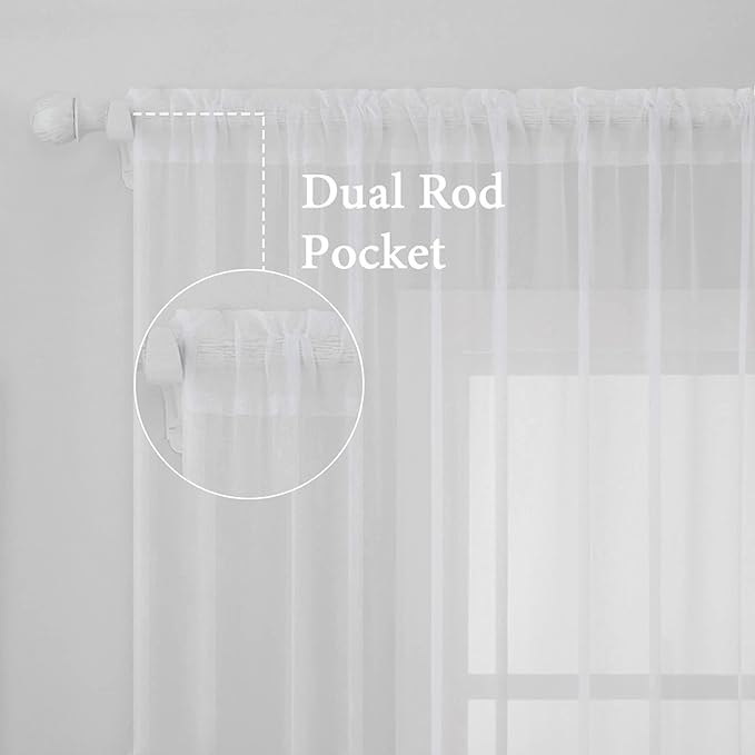 MIULEE 2 Panels Solid Color White Sheer Window Curtains Elegant Window Voile Panels/Drapes/Treatment for Bedroom Living Room (54 X 94 Inches White)