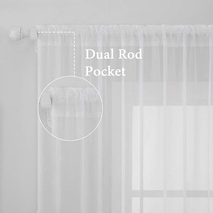 MIULEE 2 Panels Solid Color White Sheer Window Curtains Elegant Window Voile Panels/Drapes/Treatment for Bedroom Living Room (54 X 94 Inches White)